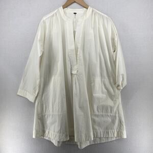 FREE PEOPLE Blouse S Tunic Split Neck Long Sleeve Popover Cotton White